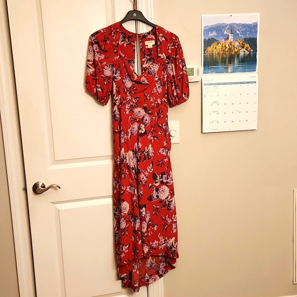 Maeve by Anthropologie Red Maxi Midi Dress w/ Flowers Size 6